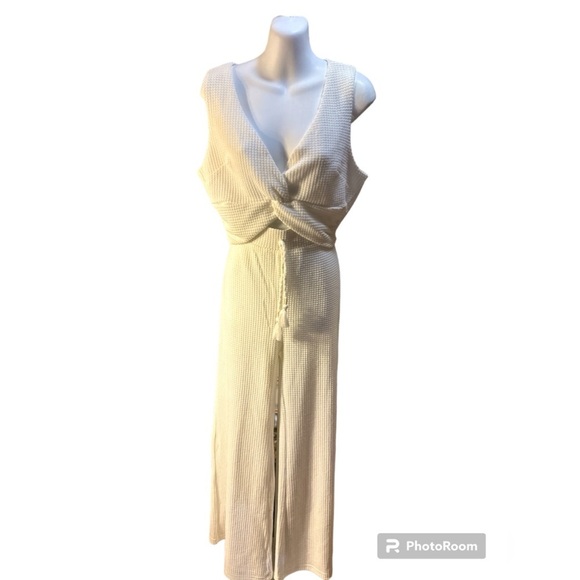 10. SURF GYPSY set crop tank top and pants white color size L women knit NWT - Picture 1 of 7